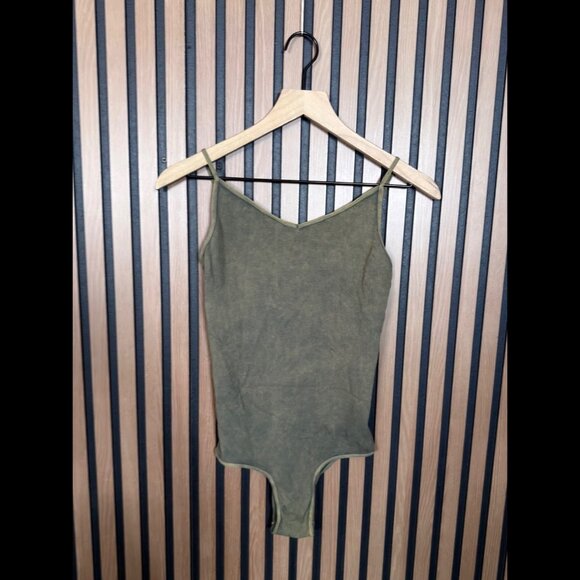 Free People Bodysuit XS / S Womens Green Army Abstract Thong Intimates - Picture 1 of 6